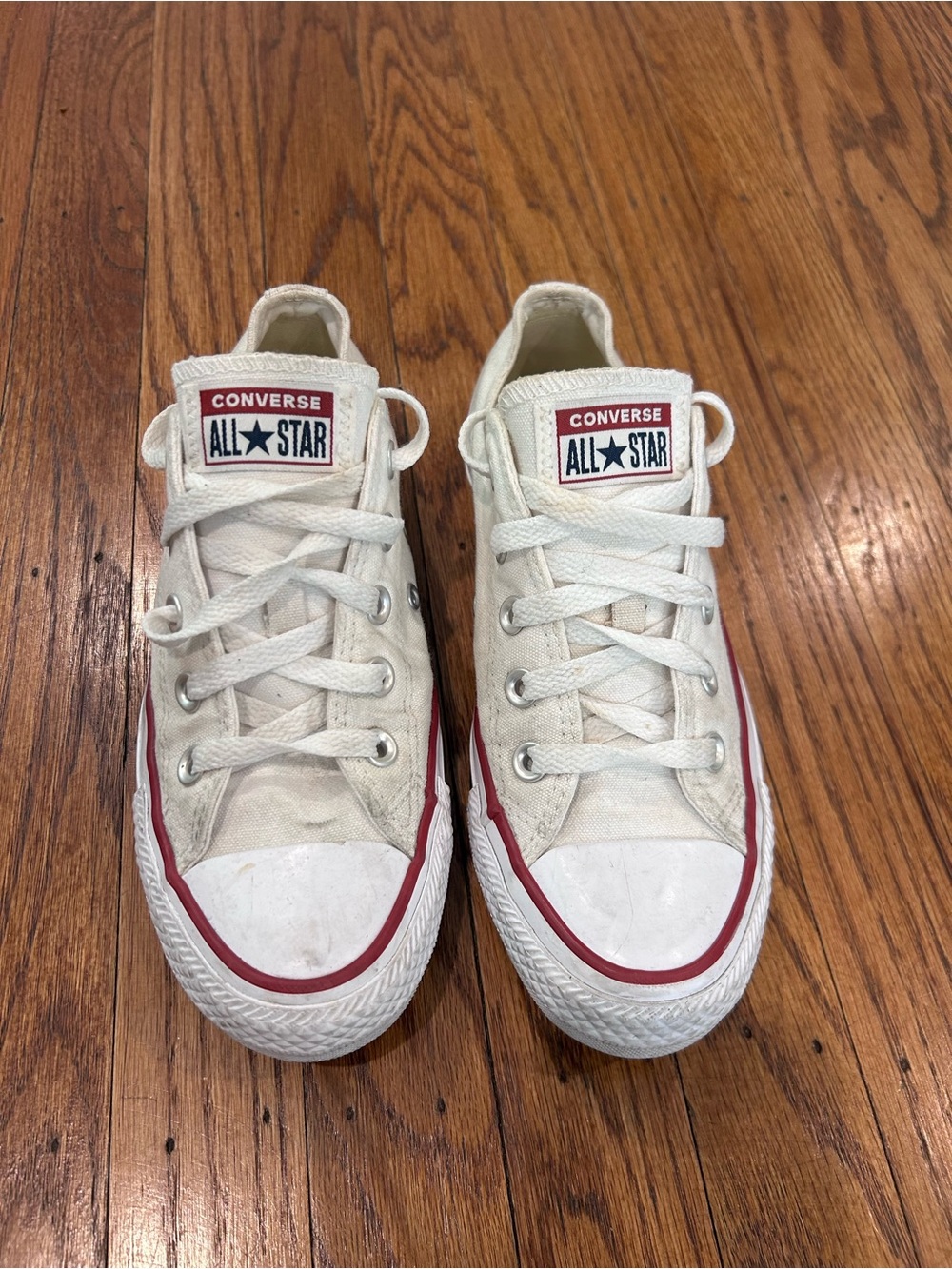 Converse White Low-Top Canvas Sneakers with Red Trim